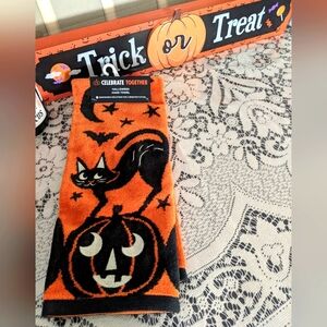 Halloween Spooky Cute Hand Towel Retro Decor Black Cat Pumpkin Bats Nostalgia